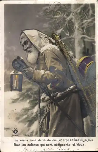 Ak Frohe Weihnachten, Joyeux Noel, Weihnachtsmann, Laterrne