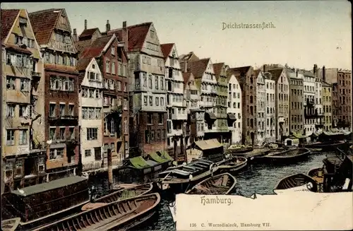 Ak Hamburg Altstadt, Deichstraßenfleth, Kähne, Häuser