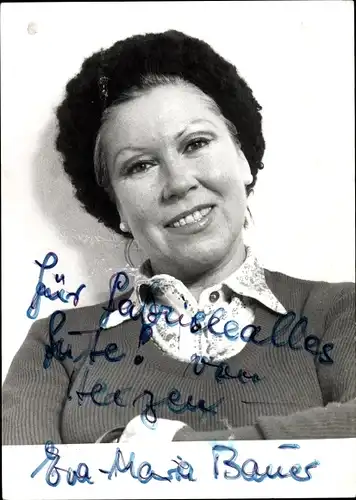 Ak Schauspielerin Eva Maria Bauer, Autogramm