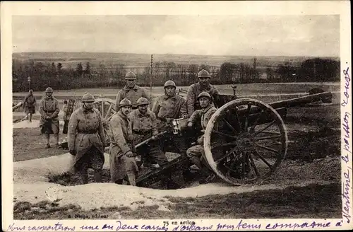 Ak 75 en action, französisches Geschütz, Soldaten