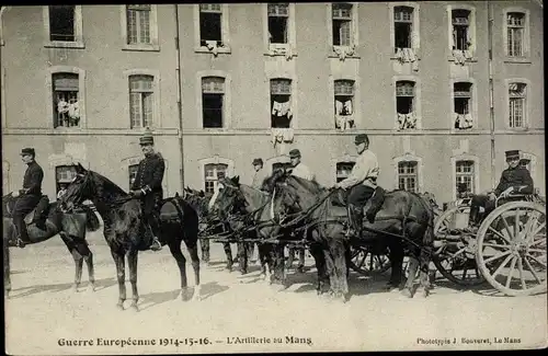 Ak Le Mans Sarthe, L'Artillerie, Kaserne, französische Geschützwagen