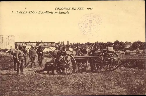 Ak Fès Fez Marokko, Lalla Ito, L'Artillerie en batterie, 1911