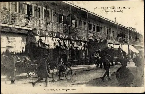 Ak Casablanca Marokko, Rue du Marche, Grand Bar d'Alger