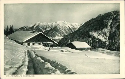 Ak Oberstdorf im Oberallgäu, Schlappoldalpe, Rubi- und Nebelhorn im Winter