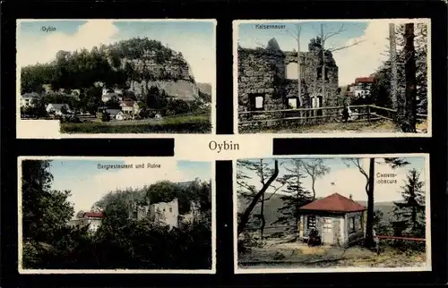 Ak Oybin Oberlausitz, Berg Oybin, Ort, Kaisermauer, Bergrestaurant u. Ruine, Cameraobscura