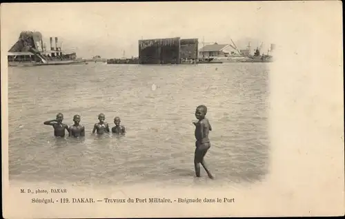 Ak Dakar Senegal, Travaux du Port Militaire, Baignade dans le Port