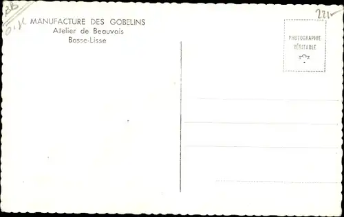 Ak Beauvais Oise, Manufacture des Gobelins, Atelier, Basse Lisse