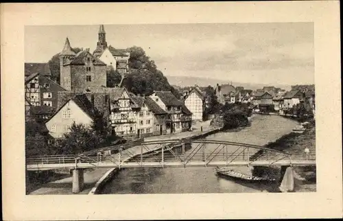 Ak Eschwege an der Werra Hessen, Partie an der Werra mit Pommertor, Brücke