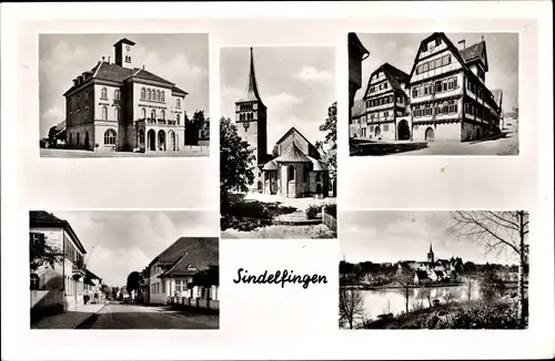 Ak Sindelfingen BW, Rathaus, Kirche, Straßenpartie