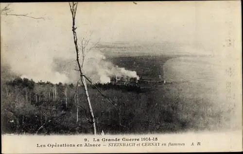 Ak Cernay Sennheim Elsass Haut Rhin, La Grande Guerre 1914-1915, En Flammes