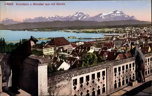 Ak Konstanz am Bodensee, Blick vom Münster aus mit Säntis