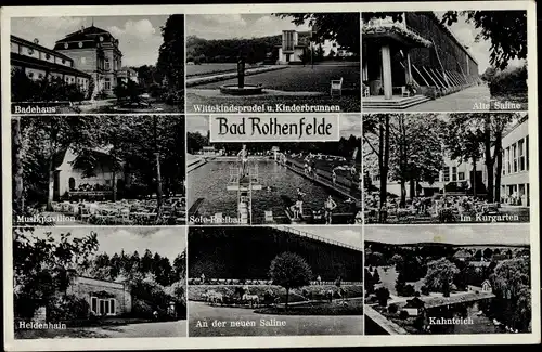 Ak Bad Rothenfelde am Teutoburger Wald, Heldenhain, Saline, Kuurgarten, Badehaus, Musikpavillon