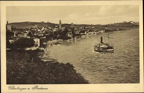 Ak Überlingen am Bodensee, Teilansicht mit Dampfer