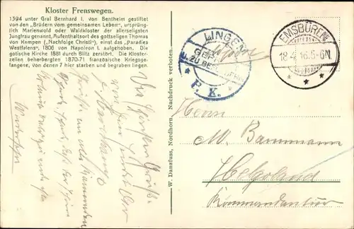 Ak Frenswegen Nordhorn in der Grafschaft Bentheim, Kloster Frenswegen