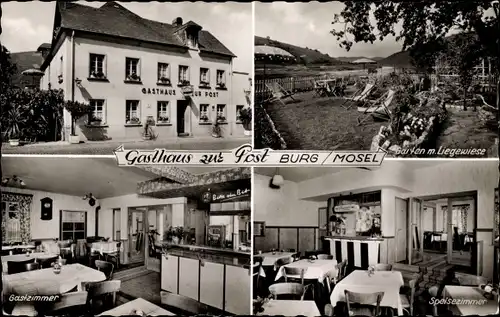 Ak Burg an der Mosel, Gasthaus zur Post, Garten, Innenansicht