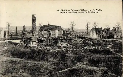 Ak Bras sur Meuse, Ruines du Village, vues de l'Eglise