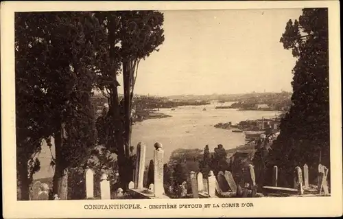 Ak Konstantinopel Istanbul Türkei, Cimetière d'Eyoub et la Corne d'Or