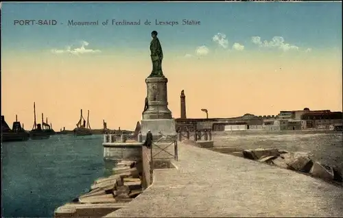 Ak Port Said Ägypten, Ferdinand de Lesseps Statue