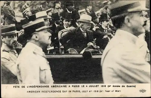 Ak Fete de l'Independance Americaine a Paris, 4 Juillet 1918, American Independence Day in Paris