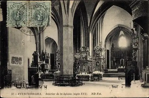 Ak Hondarribia Fuenterrabia Baskenland, Inneres der Kirche, Interior de la Iglesia