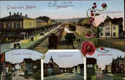 Ak Bebra an der Fulda Hessen, Bahnhof, Postgebäude, Casseler Straße, Lindenplatz, Bahnstraße