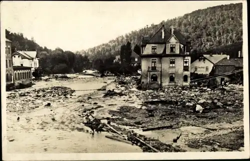 Ak Bad Gottleuba in Sachsen, Folgen der Hochwasserkatastrophe 1927, Stadthäuser