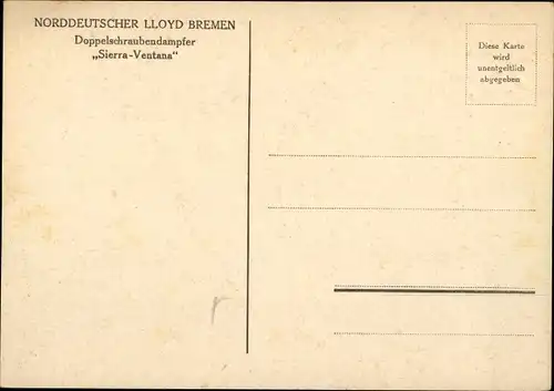 Künstler Ak Schmidt, Dampfer Sierra Ventana, Norddeutscher Lloyd