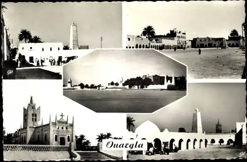Ak Ouargla Algerien, Le Minaret Place de la Fantasia, Les Monuments, L'Eglise, Place du Marche