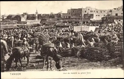 Ak Tanger Marokko, Jour de marché au grand Soko, Markttag, Esel
