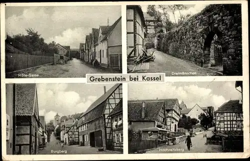 Ak Grebenstein in Nordhessen, Höllegasse, Dreimännchen, Burgberg, Hochzeitsberg