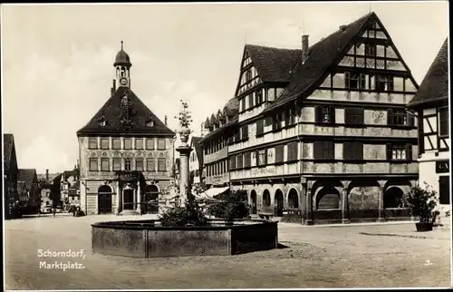 Ak Schorndorf in Württemberg, Marktplatz, Fachwerkhäuser, Brunnen