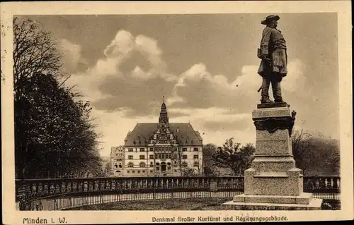 Ak Minden in Westfalen, Denkmal Großer Kurfürst und Regierungsgebäude