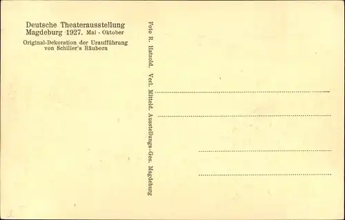 Ak Magdeburg, Deutsche Theaterausstellung 1927, Dekoration der Uraufführung von Schiller's Räubern