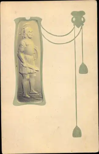 Jugendstil Präge Litho Ritter in Rüstung mit Schwert