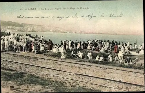 Ak Algier Alger Algerien, La Fete des Negres sur la Plage de Mustapha