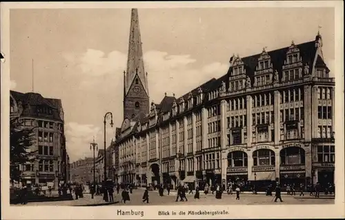 Ak Hamburg Mitte Altstadt, Mönckebergstraße, Kirchturm, Stadt Café
