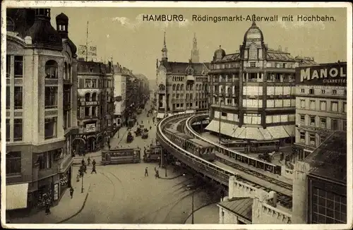 Ak Hamburg Mitte Altstadt, Rödingsmarkt-Alterwall, Hochbahn