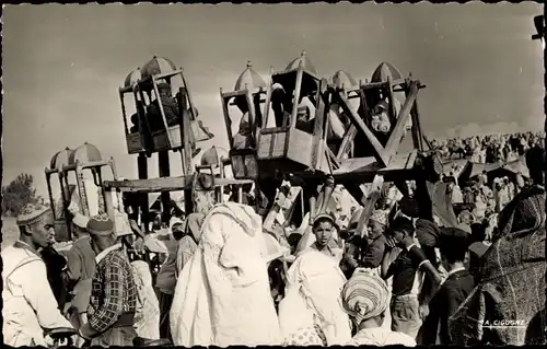 Ak Marokko, Scenes et Types, Balancoires indigenes, Maghreb, Karussell