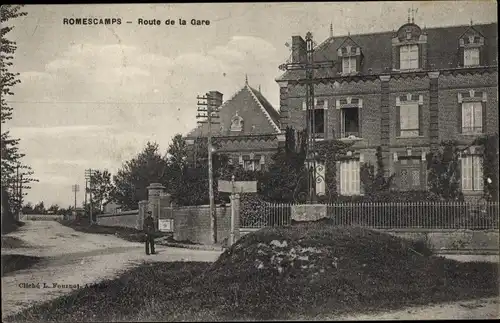 Ak Romescamps Oise, Route de la Gare