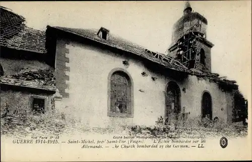 Ak Saint Michel sur Meurthe Vosges, L'Eglise bombardée par les Allemands