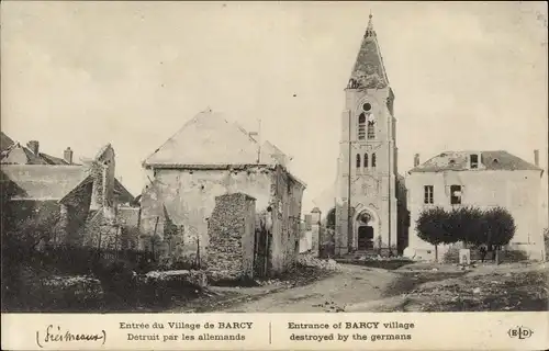 Ak Barcy Seine et Marne, Entrée du Village, Détruit par les allemands