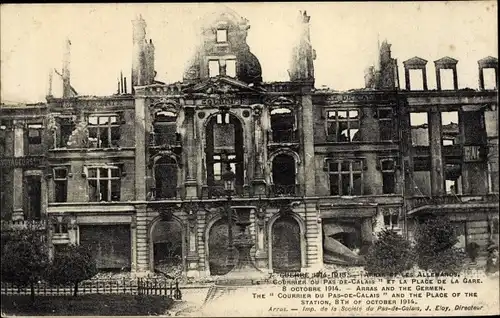 Ak Courrières Pas de Calais, et la place de la gare, La Grande Guerre,