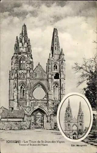 Ak Soissons Aisne, Les Tours de St.-Jean-des-Vignes, avant et après la Grande Guerre