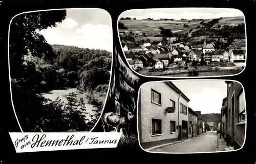 Ak Hennethal Hohenstein im Taunus, Gesamtansicht, Straßenpartie, Gasthaus Zum Scheidertal