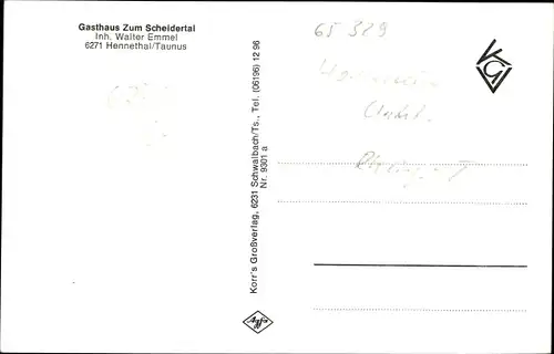 Ak Hennethal Hohenstein im Taunus, Gesamtansicht, Straßenpartie, Gasthaus Zum Scheidertal