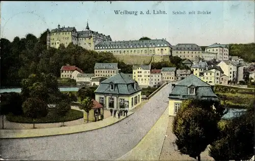 Ak Weilburg an der Lahn Hessen, Schloss mit Brücke