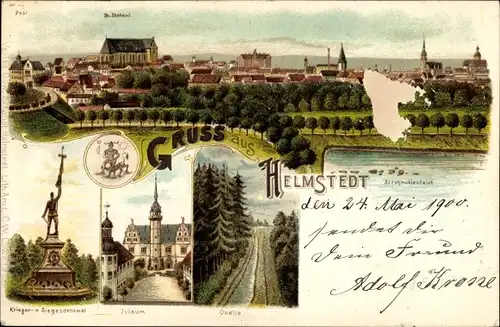 Litho Helmstedt in Niedersachsen, St. Stefanikirche, Krieger- und Siegesdenkmal, Juleum, Quelle