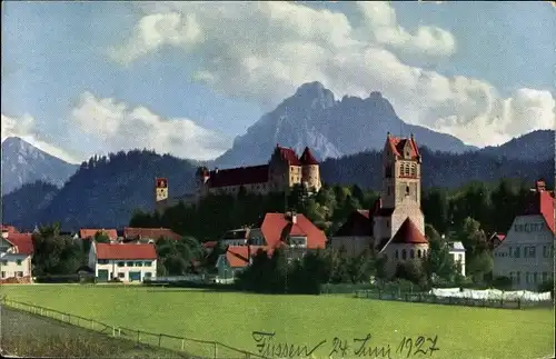 Ak Füssen im schwäbischen Kreis Ostallgäu, Blick vom Westen mit Säuling