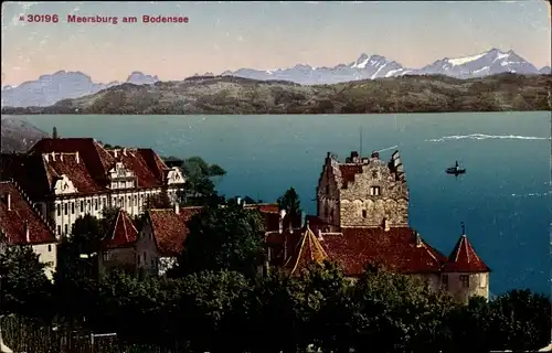 Ak Meersburg am Bodensee, Blick über die Häuser auf den Bodensee