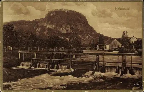 Ak Singen Hohentwiel Baden Württemberg, Blick auf Wehr, Häuser, Berg